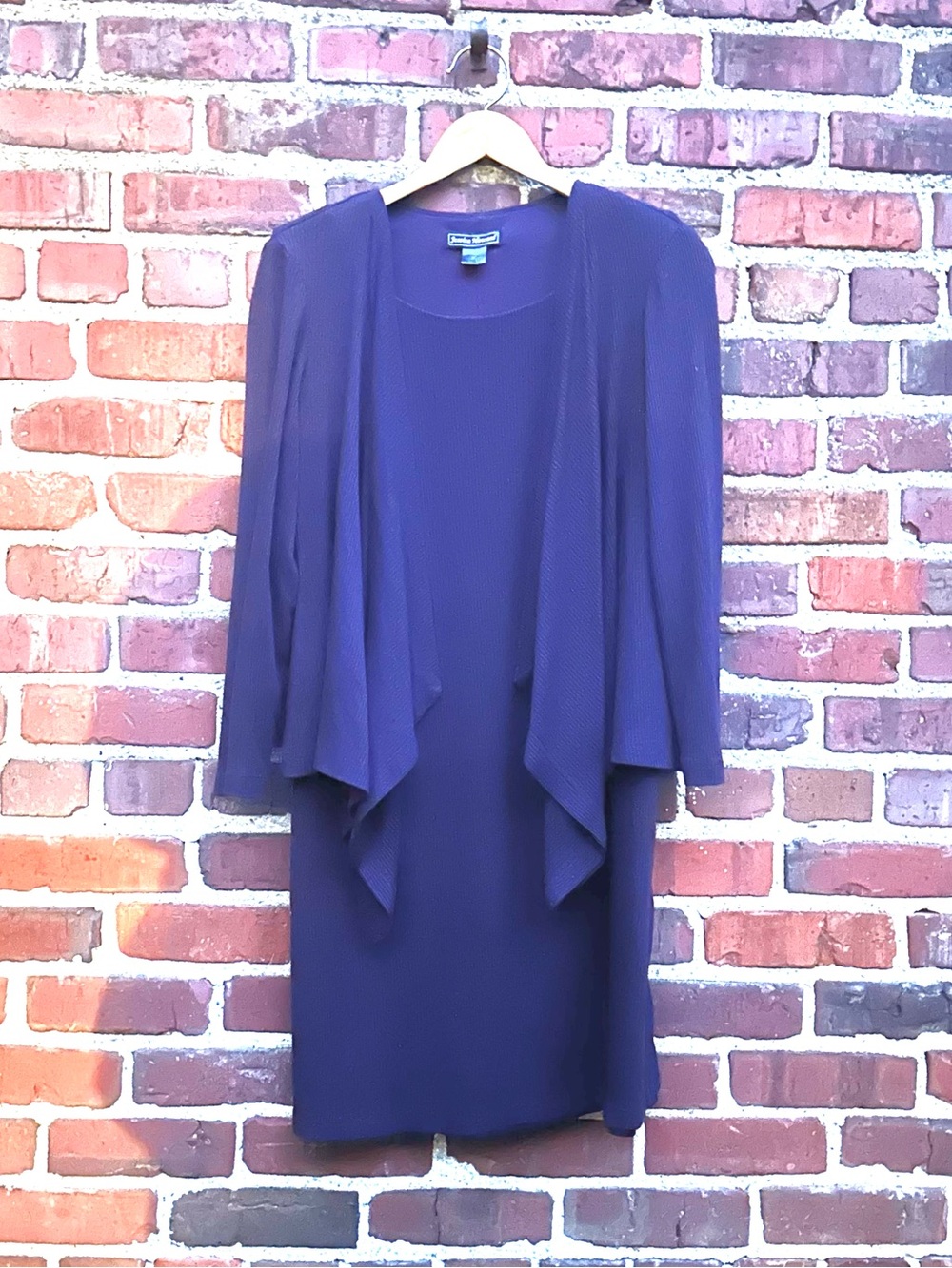 Jessica Howard Sheath Dress Built In Long Sleeve Cardigan Ribbed Knit 16W Purple - Picture 2 of 9